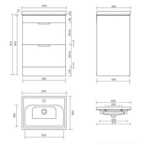 Sonas Stockholm 2 Drawer Floorstanding Vanity Unit