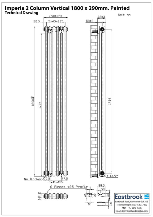 Eastbrook Imperia Vertical 2 Column Radiator - Matt Black