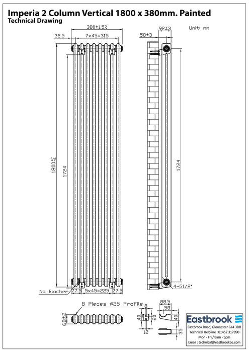 Eastbrook Imperia Vertical 2 Column Radiator - Matt Black