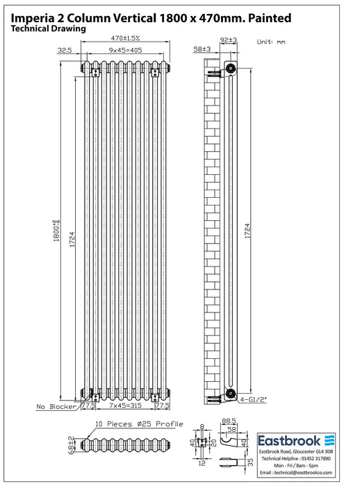 Eastbrook Imperia Vertical 2 Column Radiator - Matt Black