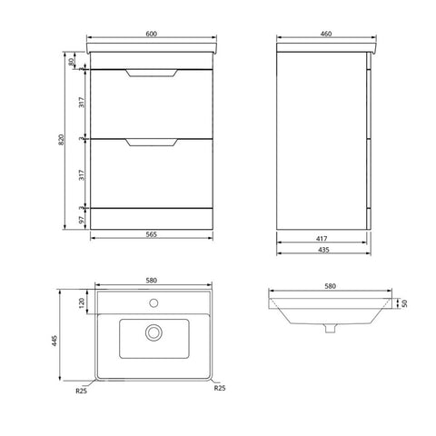 Sonas Freya 2 Drawer floorstanding Vanity Unit With Basin