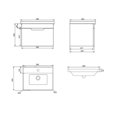 Sonas Freya 1 Drawer Wall Hung Vanity Unit With Basin