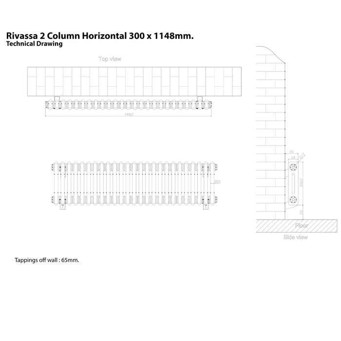 Eastbrook Rivassa 2 Column Horizontal Designer Radiator - Matt Anthracite