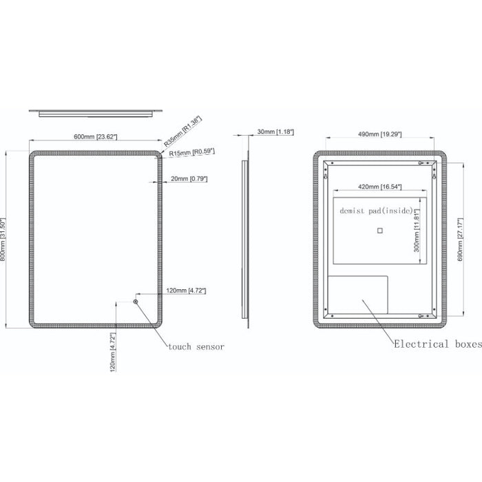 Tailored Angus Illuminated LED Slimline Touch Mirror