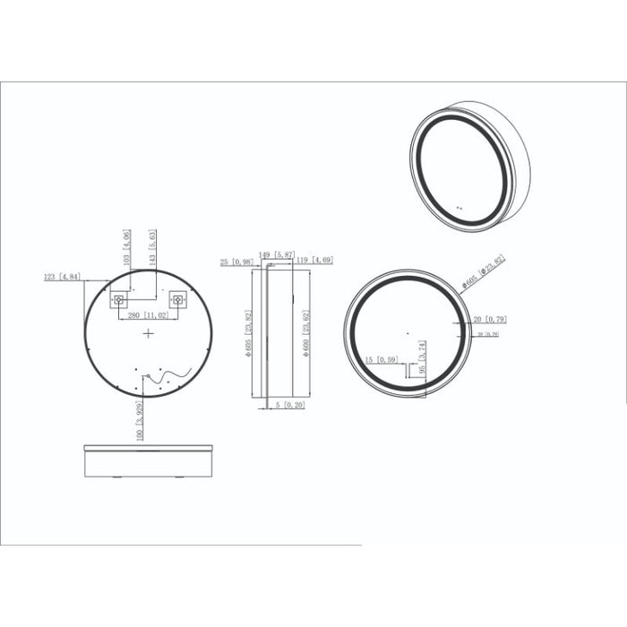 Tailored Monty 600mm Illuminated LED Round Single Sliding Door Mirror Cabinet