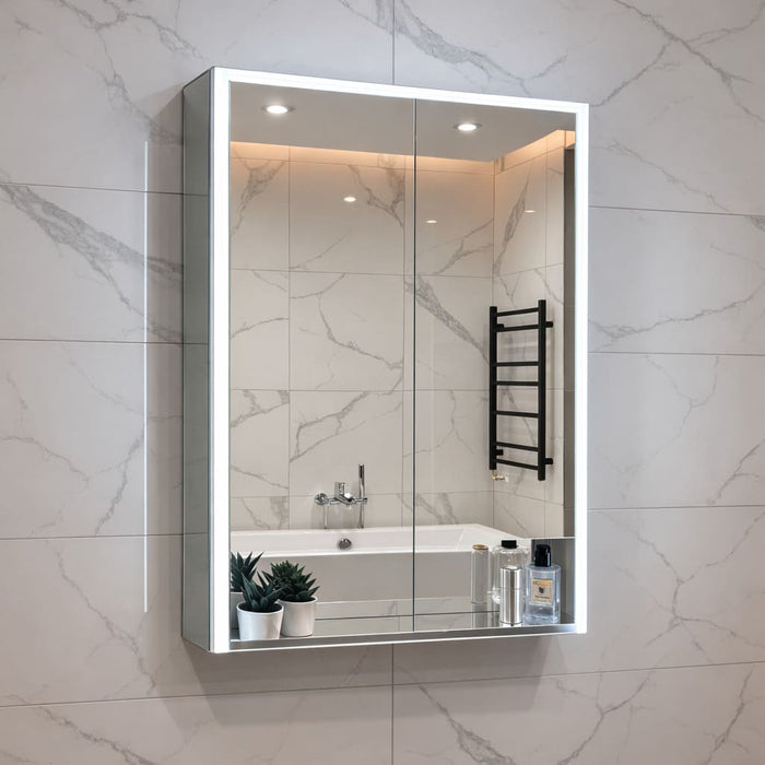 Tailored Poppy Illuminated LED Double Door Mirror Cabinet with Wireless Charging & USB + Shaver Sockets 600mm x 900mm
