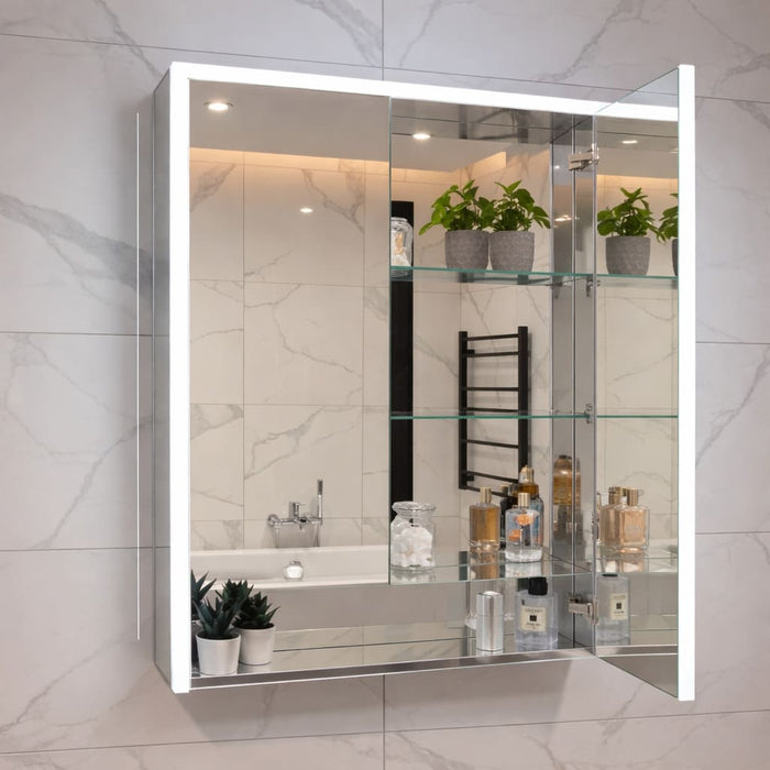 Tailored Poppy Illuminated LED Double Door Mirror Cabinet with Wireless Charging & USB + Shaver Sockets 600mm x 900mm