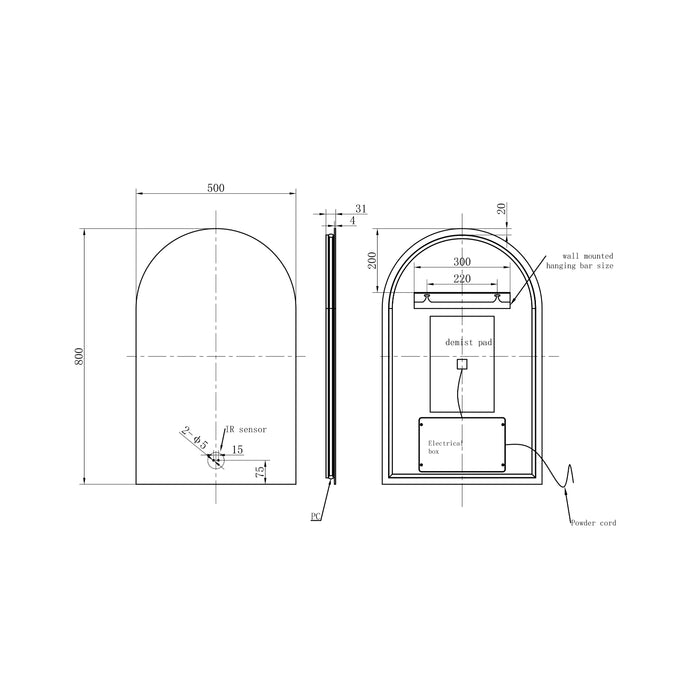 Tailored Sylvie Illuminated Backlit LED Arched Mirror 800mm x 500mm