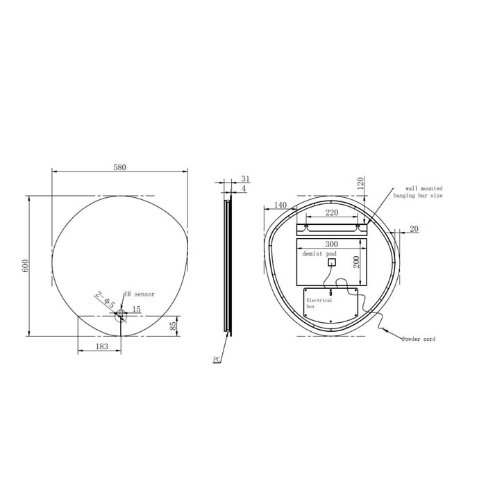 Tailored Phoebe Illuminated Backlit LED Pebble Mirror 600mm x 580mm