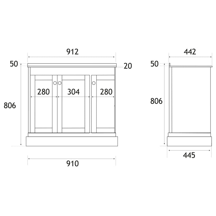 Eastbrook Hardwick 3 Door Floorstanding Vanity Unit With Polymarble Basin - 910mm Wide - 1 Tap Hole