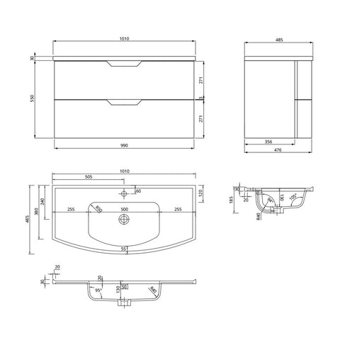 Sonas Arc 2 Drawer Wall Hung Vanity Unit With Matt White