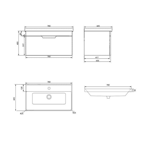 Sonas Freya 1 Drawer Wall Hung Vanity Unit With Basin