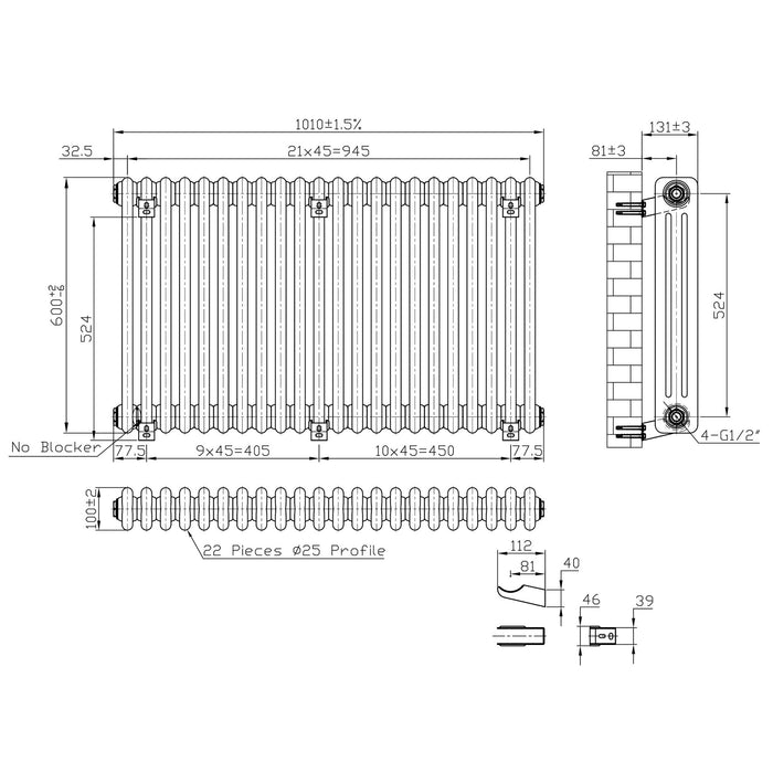 Eastbrook Imperia 3 Column Radiator Bare Metal