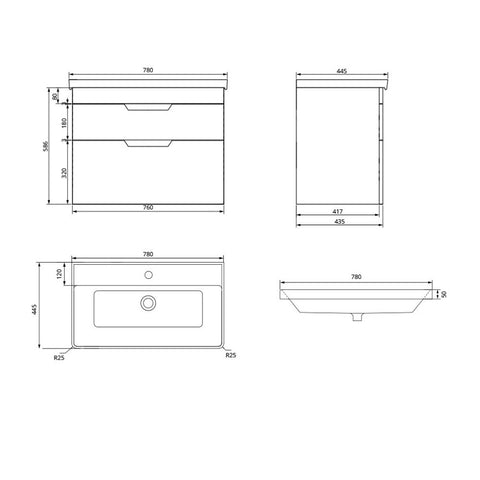 Sonas Freya 2 Drawer Wall Hung Vanity Unit With Basin