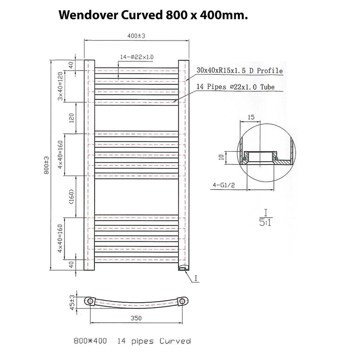 Eastbrook Wendover Vertical Curved Heated Towel Rail - Chrome