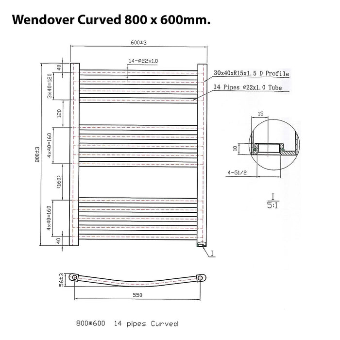 Eastbrook Wendover Vertical Curved Heated Towel Rail - Chrome