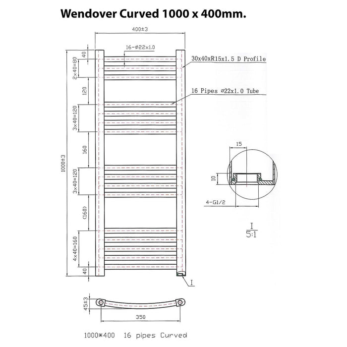 Eastbrook Wendover Vertical Curved Heated Towel Rail - Chrome