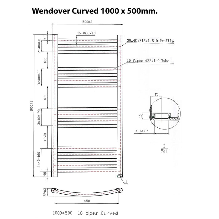 Eastbrook Wendover Vertical Curved Heated Towel Rail - Chrome
