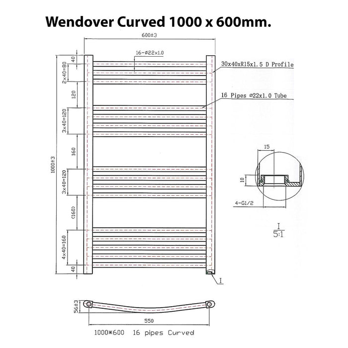Eastbrook Wendover Vertical Curved Heated Towel Rail - Chrome