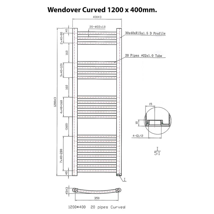Eastbrook Wendover Vertical Curved Heated Towel Rail - Chrome