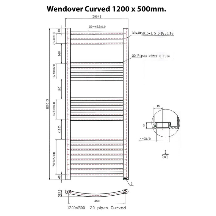Eastbrook Wendover Vertical Curved Heated Towel Rail - Chrome