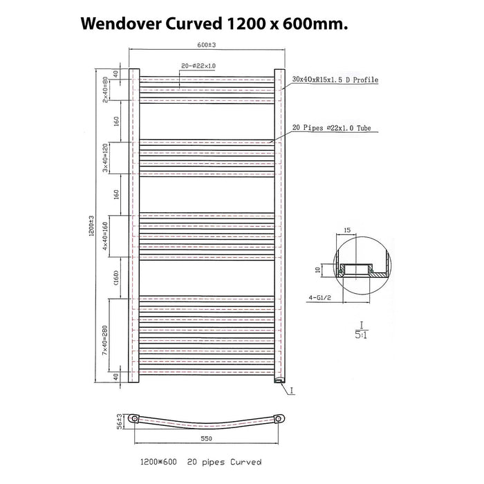 Eastbrook Wendover Vertical Curved Heated Towel Rail - Chrome