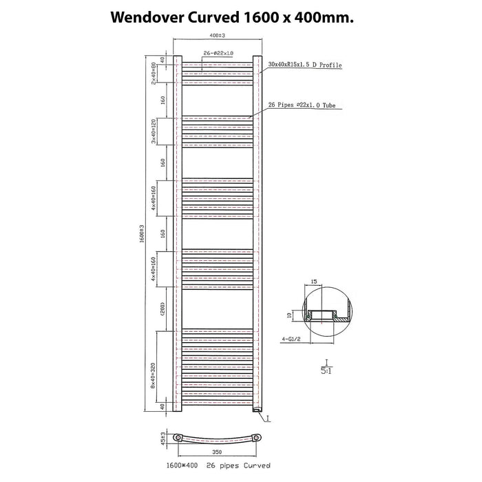 Eastbrook Wendover Vertical Curved Heated Towel Rail - Chrome