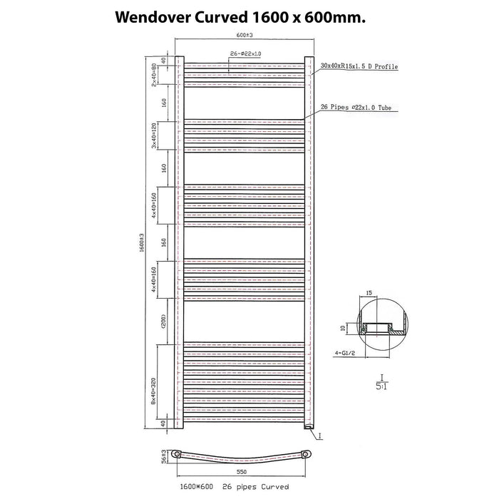 Eastbrook Wendover Vertical Curved Heated Towel Rail - Chrome