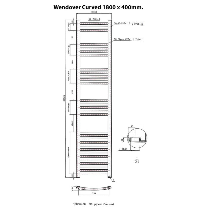 Eastbrook Wendover Vertical Curved Heated Towel Rail - Chrome
