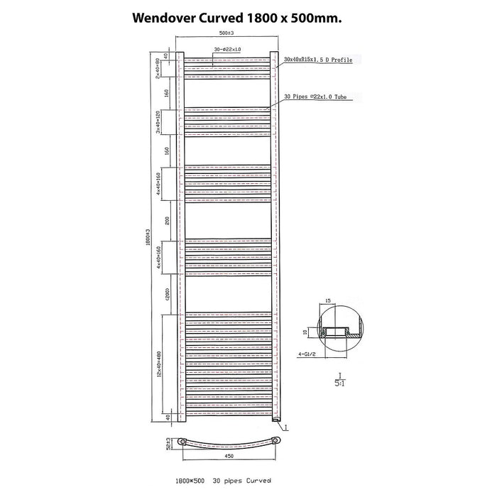 Eastbrook Wendover Vertical Curved Heated Towel Rail - Chrome