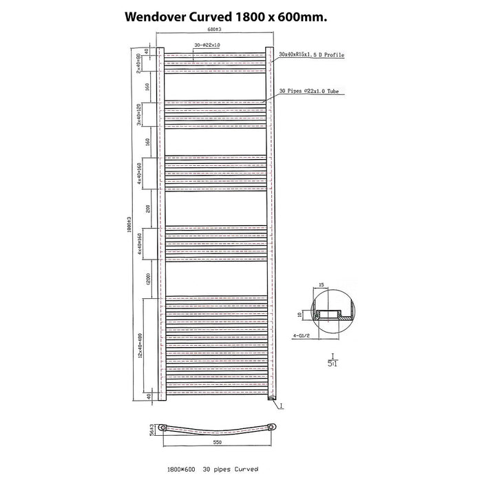 Eastbrook Wendover Vertical Curved Heated Towel Rail - Chrome