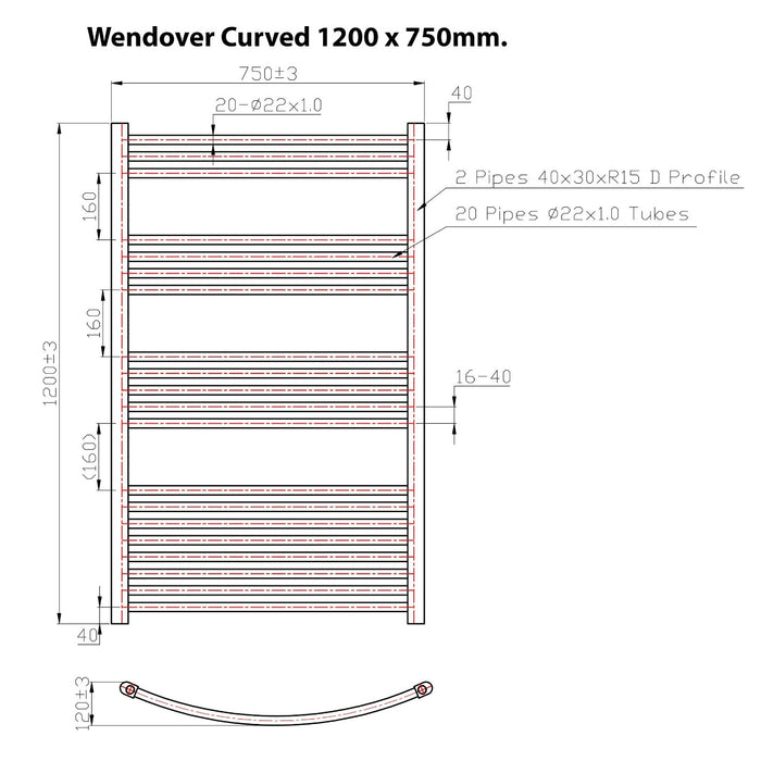 Eastbrook Wendover Vertical Curved Heated Towel Rail - Chrome