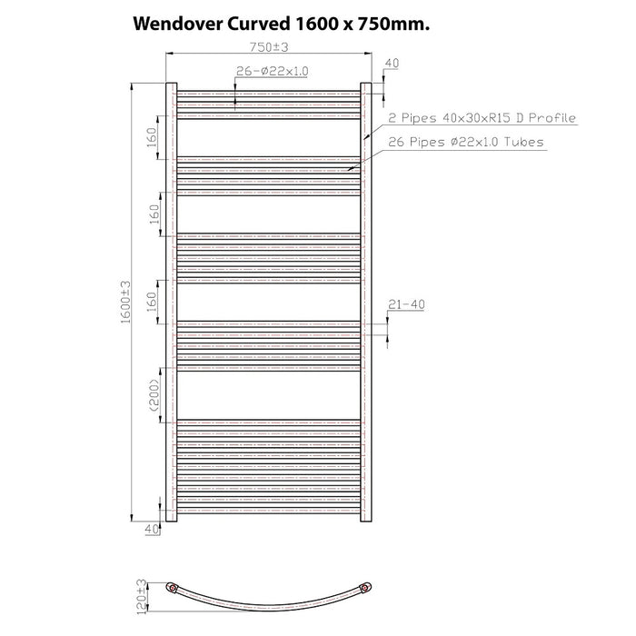 Eastbrook Wendover Vertical Curved Heated Towel Rail - Chrome