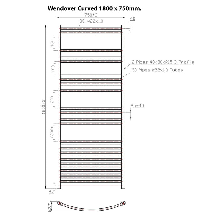 Eastbrook Wendover Vertical Curved Heated Towel Rail - Chrome