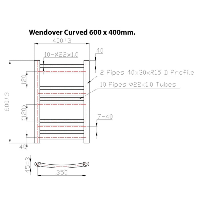 Eastbrook Wendover Vertical Curved Heated Towel Rail - Chrome