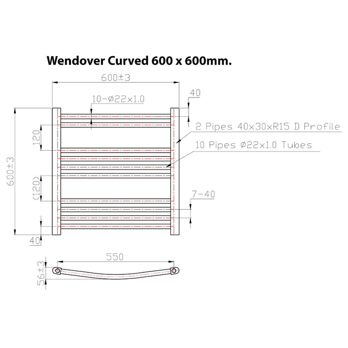Eastbrook Wendover Vertical Curved Heated Towel Rail - Chrome