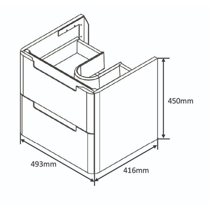 Tailored Monza 2 Drawer Wall Hung Vanity Unit with Basin