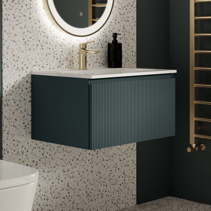 Tailored Flauto 1 Drawer Fluted Wall Hung Vanity Unit with Matt White Basin