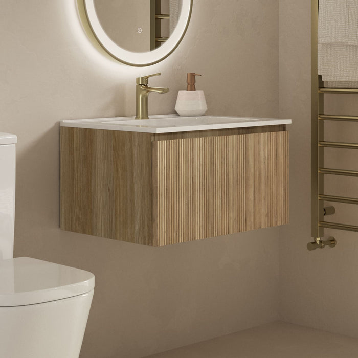 Tailored Flauto 1 Drawer Fluted Wall Hung Vanity Unit with Matt White Basin