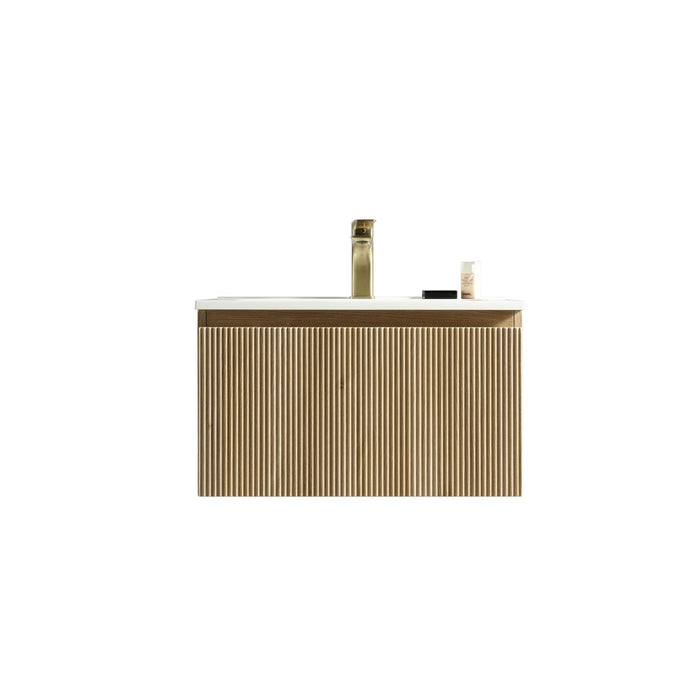 Tailored Flauto 1 Drawer Fluted Wall Hung Vanity Unit with Matt White Basin