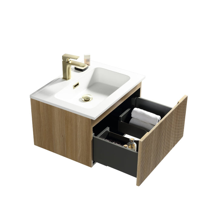 Tailored Flauto 1 Drawer Fluted Wall Hung Vanity Unit with Matt White Basin
