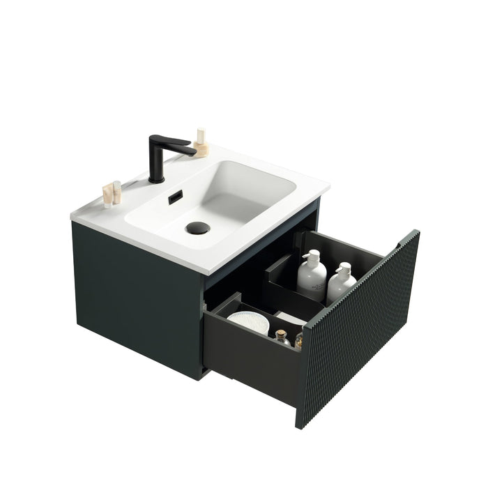 Tailored Flauto 1 Drawer Fluted Wall Hung Vanity Unit with Matt White Basin