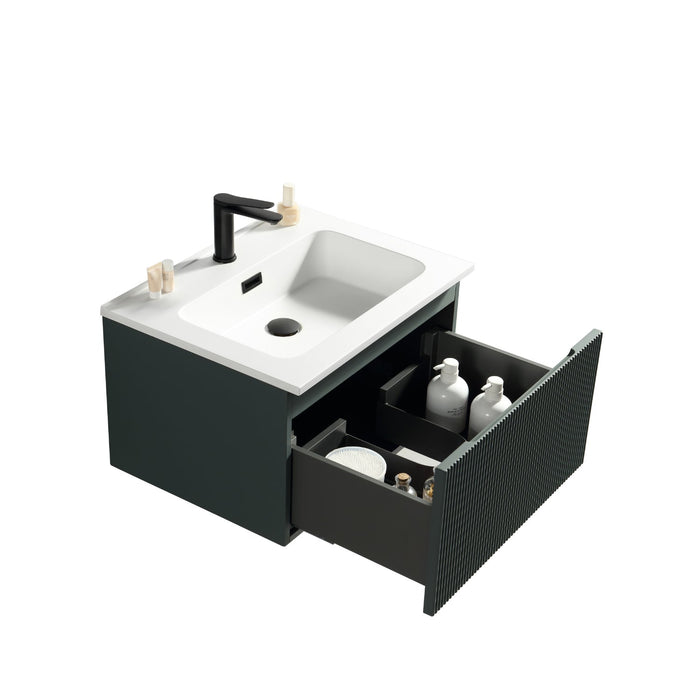 Tailored Flauto 1 Drawer Fluted Wall Hung Vanity Unit with Matt White Basin