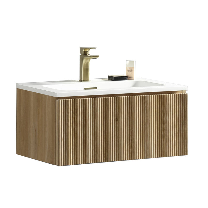 Tailored Flauto 1 Drawer Fluted Wall Hung Vanity Unit with Matt White Basin