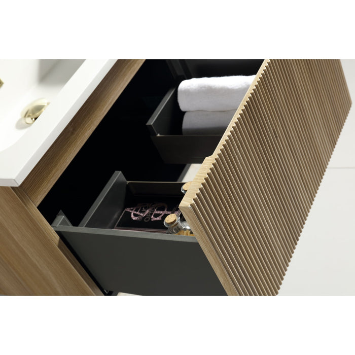 Tailored Flauto 1 Drawer Fluted Wall Hung Vanity Unit with Matt White Basin