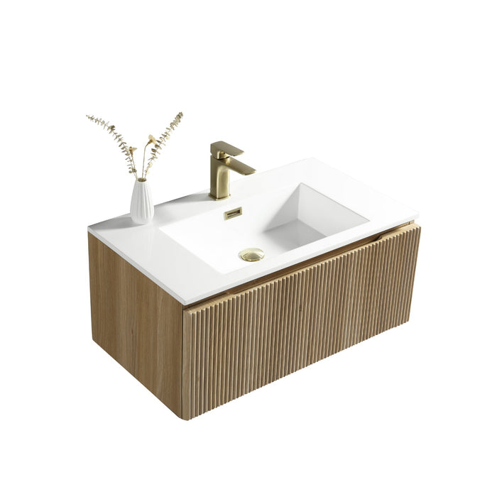 Tailored Flauto 1 Drawer Fluted Wall Hung Vanity Unit with Matt White Basin