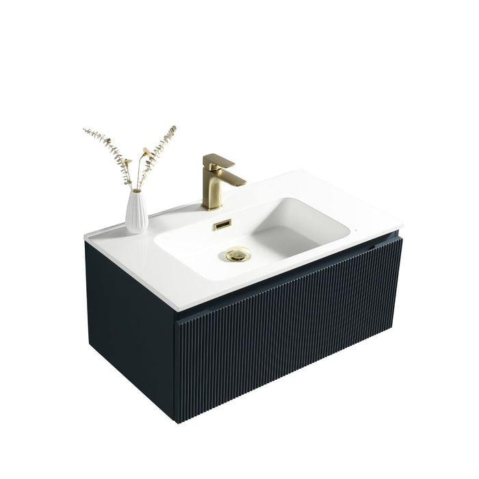 Tailored Flauto 1 Drawer Fluted Wall Hung Vanity Unit with Matt White Basin
