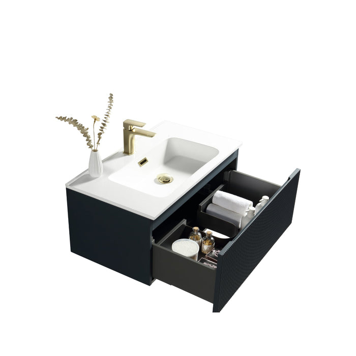 Tailored Flauto 1 Drawer Fluted Wall Hung Vanity Unit with Matt White Basin