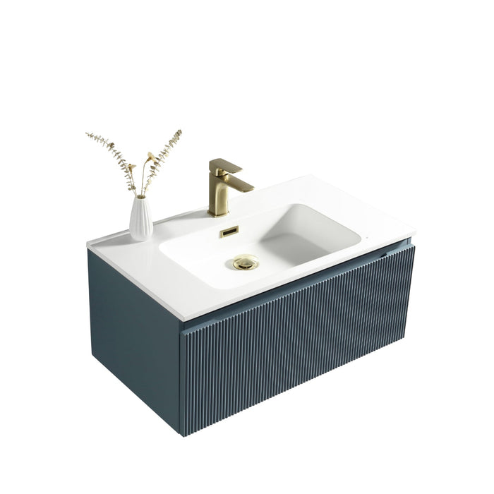 Tailored Flauto 1 Drawer Fluted Wall Hung Vanity Unit with Matt White Basin
