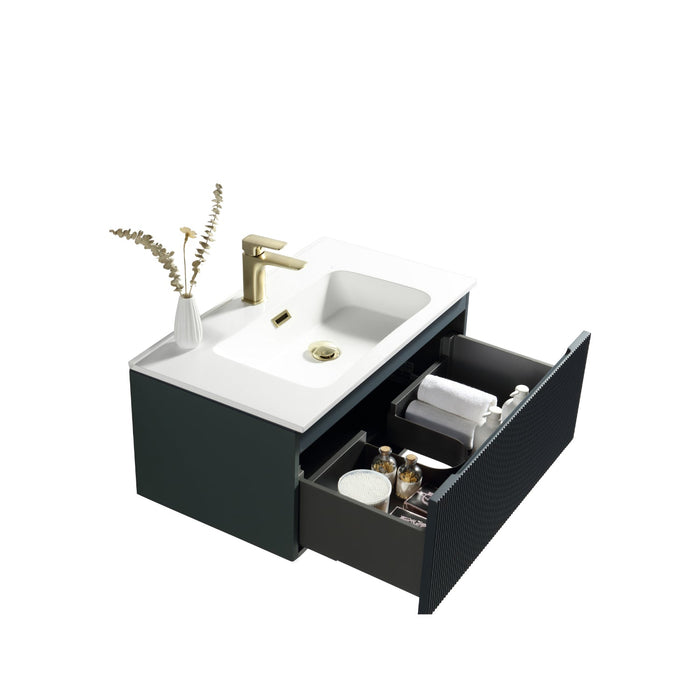 Tailored Flauto 1 Drawer Fluted Wall Hung Vanity Unit with Matt White Basin